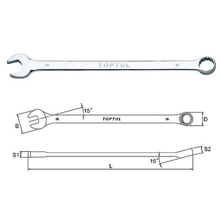 Extra Long Combination Wrench 15&#xB0; Offset - METRIC (Mirror Polished)