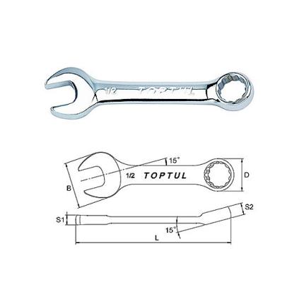 Midget Combination Wrench 15&#xB0; Offset - SAE (Mirror Polished)