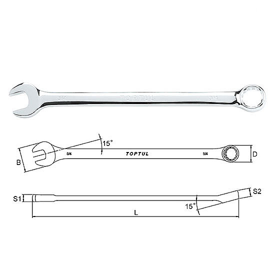Extra Long Combination Wrench 15° Offset - SAE