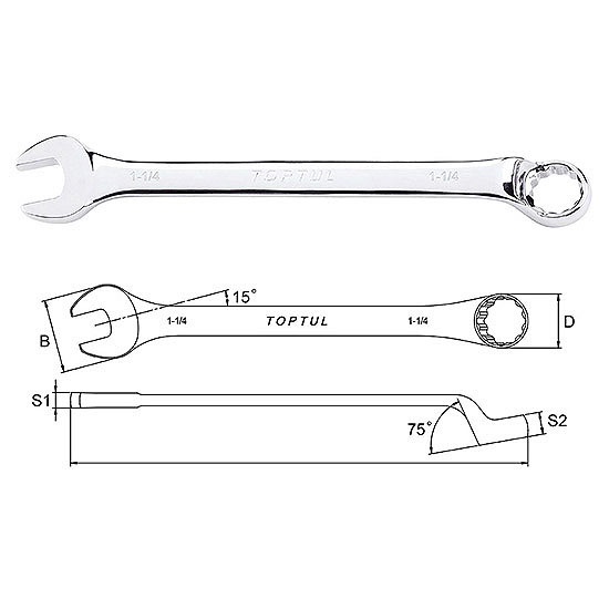 Standard Combination Wrench 75° Offset - SAE (Mirror Polished)