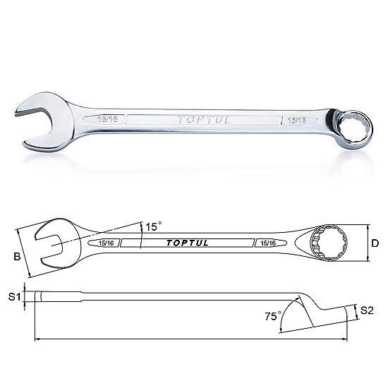 Standard Combination Wrench 75° Offset - SAE (Satin Chrome Finished)