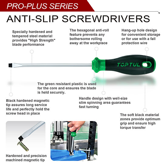 Pro-Plus Series Stubby Slotted Anti-Slip Screwdrivers