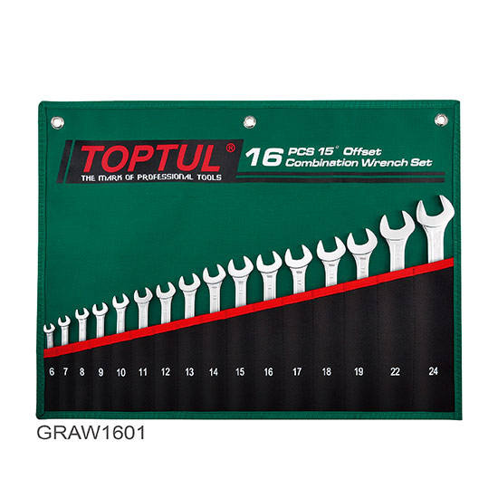 15&#xB0; Offset Pro-Line Combination Wrench Set - POUCH BAG - GREEN - METRIC
