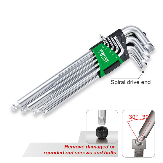 9PCS Extra Long Type Ball Point Hex Key Wrench Set (Extractor)