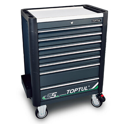 7-Drawer Mobile Tool Trolley - BUMPER SERIES - GRAY - Stainless Steel Worktop