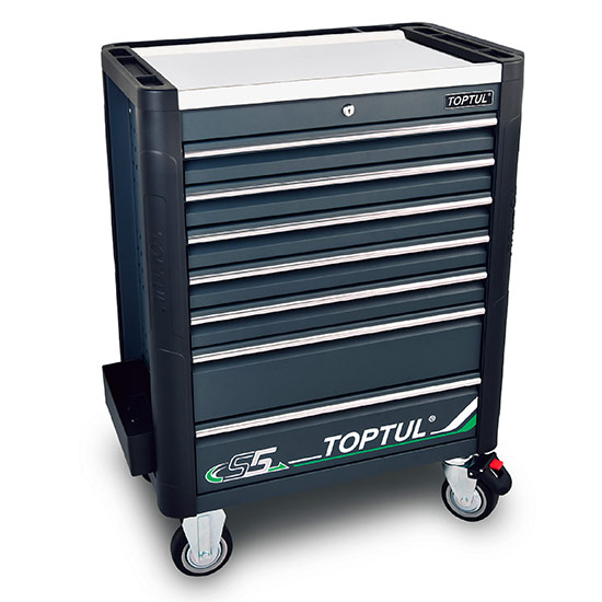 7-Drawer Mobile Tool Trolley - BUMPER SERIES - GRAY - Stainless Steel Worktop