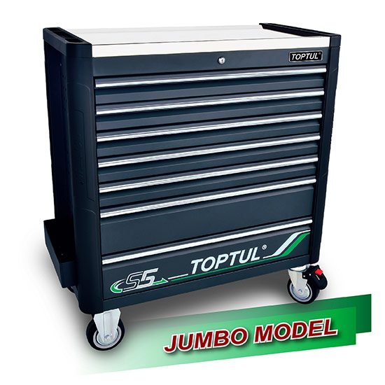 7-Drawer Mobile Tool Trolley (Jumbo Model) - BUMPER SERIES - GRAY - Stainless Steel Worktop