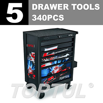 W/7-Drawer Tool Trolley - 340 PCS Mechanics Tool Set (BUMPER