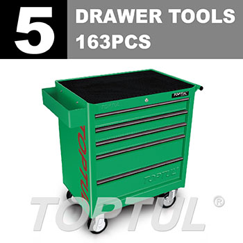 W/5-Drawer Tool Trolley - 163PCS Mechanical Tool Set