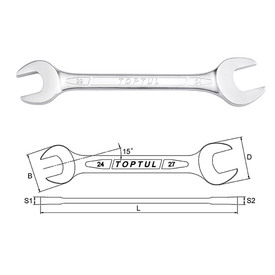 Double Open End Wrench METRIC (Satin Chrome Finished) TOPTUL The