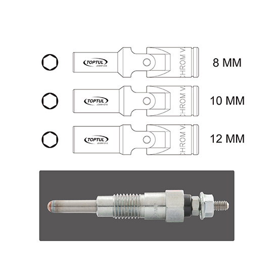 3PCS 3/8" DR. Glow Plug Socket Set TOPTUL The Mark of Professional Tools
