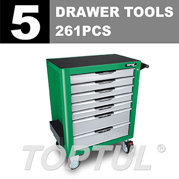 W/7-Drawer Tool Trolley - 261PCS Mechanical Tool Set (PRO-PLUS SERIES) GREEN - GLOSS FINISH