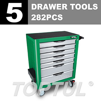 W/7-Drawer Tool Trolley - 282PCS Mechanical Tool Set (PRO-PLUS SERIES) GREEN - GLOSS FINISH