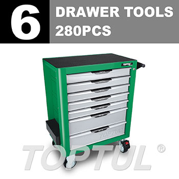 W/7-Drawer Tool Trolley - 280PCS Mechanical Tool Set (PRO-PLUS SERIES) GREEN - GLOSS FINISH