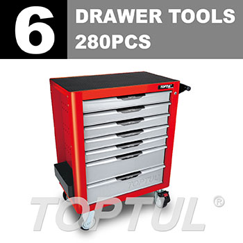 W/7-Drawer Tool Trolley - 280PCS Mechanical Tool Set (PRO-PLUS SERIES) RED - GLOSS FINISH