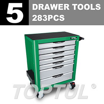 W/7-Drawer Tool Trolley - 283PCS Mechanical Tool Set (PRO-PLUS SERIES) GREEN - GLOSS FINISH