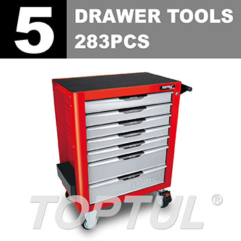 W/7-Drawer Tool Trolley - 283PCS Mechanical Tool Set (PRO-PLUS SERIES) RED - GLOSS FINISH