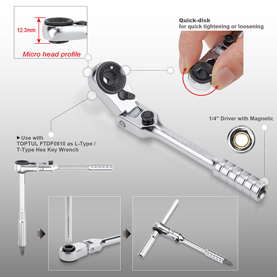 USAG 810 F Torque Wrench with Swivel Head Reversible Ratchet 