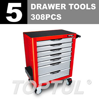 W/7-Drawer Tool Trolley - 308PCS Mechanical Tool Set (PRO-PLUS SERIES) RED - GLOSS FINISH
