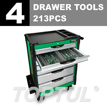 W/7-Drawer Tool Trolley - 213PCS Mechanical Tool Set (BUMPER SERIES) GREEN