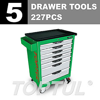 W/7-Drawer Tool Trolley - 227PCS Mechanical Tool Set (PRO-LINE SERIES) GREEN