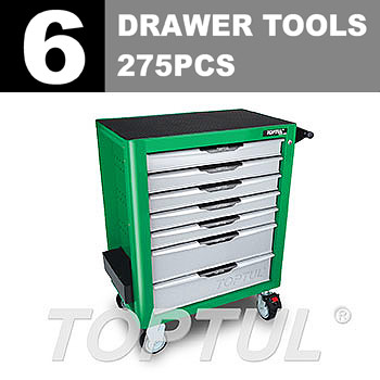 W/7-Drawer Tool Trolley - 275PCS Mechanical Tool Set (PRO-PLUS SERIES) GREEN - GLOSS FINISH