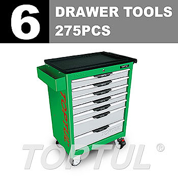 W/7-Drawer Tool Trolley - 275PCS Mechanical Tool Set (PRO-LINE SERIES) GREEN