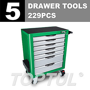 W/7-Drawer Tool Trolley - 229PCS Mechanical Tool Set (PRO-PLUS SERIES) GREEN - GLOSS FINISH
